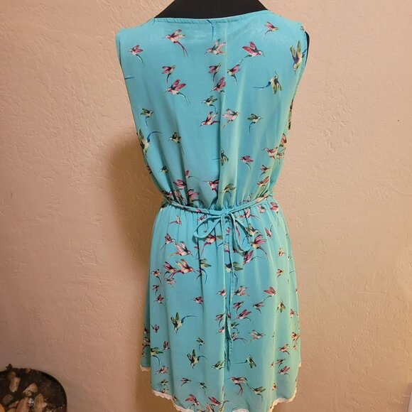 SM Wardrobe Vintage-Look Bird Print Dress With Lace Trim & Pockets size M/L - Picture 6 of 7